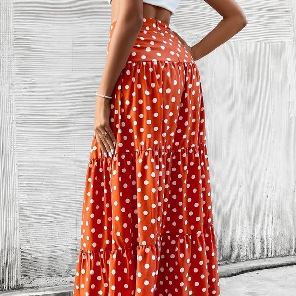 Multicolor Boho Polka Dot Print Ruffle Hem Skirt summer style - Picture 2 of 5